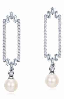 Simulated Diamond & Cultured Freshwater Pearl Drop Earrings