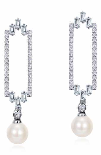 Simulated Diamond & Cultured Freshwater Pearl Drop Earrings