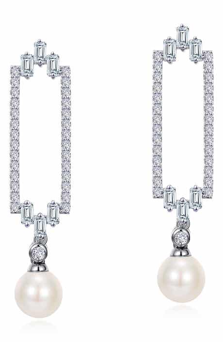 Simulated Diamond & Cultured Freshwater Pearl Drop Earrings