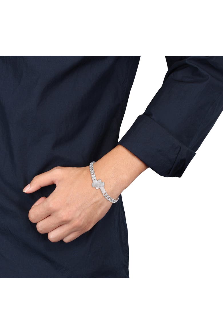 Diamond Crossover Motif Curb-Link Chain Bracelet, Alternate, color, Diamond