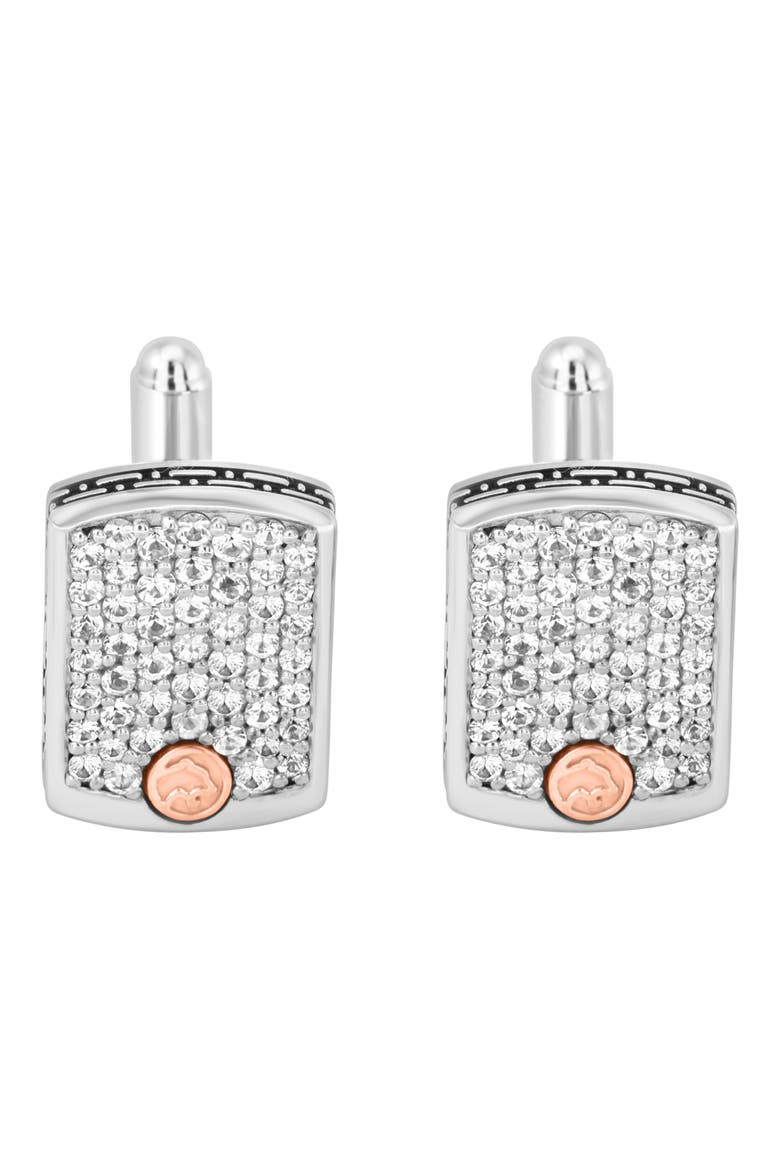 Sterling Silver & 18K Gold White Sapphire Cuff Links, Alternate, color, WHITE