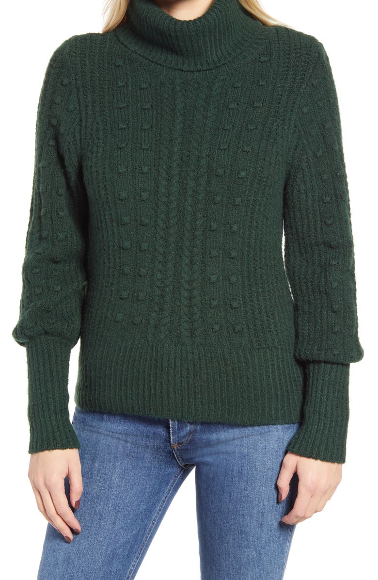 Rachel Parcell Cable & Bobble Turtleneck Sweater, Main, color,