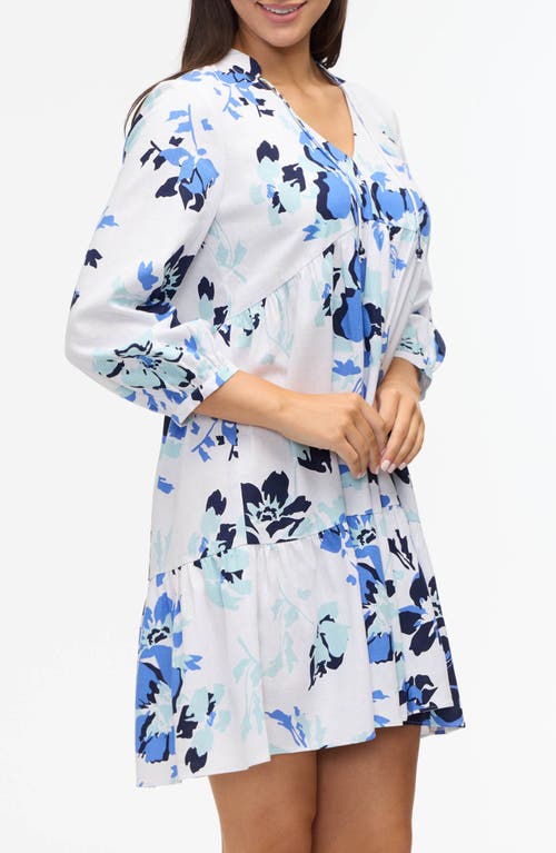 Ellen Tracy Floral Tiered Babydoll Dress In Azure Bouquet