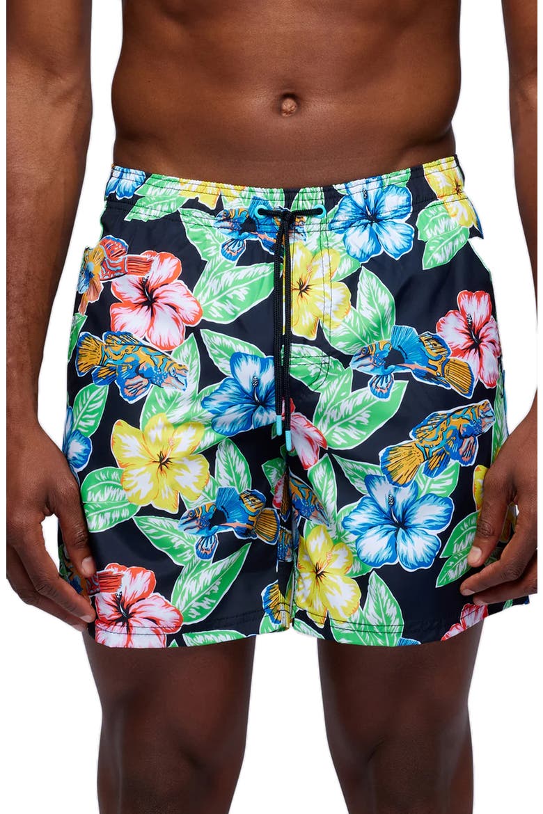 Floral Board Shorts, Main, color, BLACK