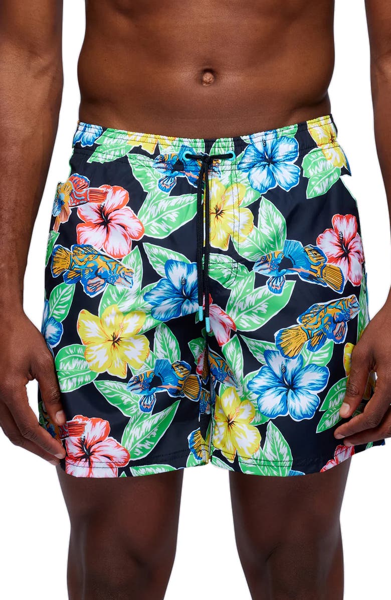 Sundek Floral Board Shorts, Main, color, Black