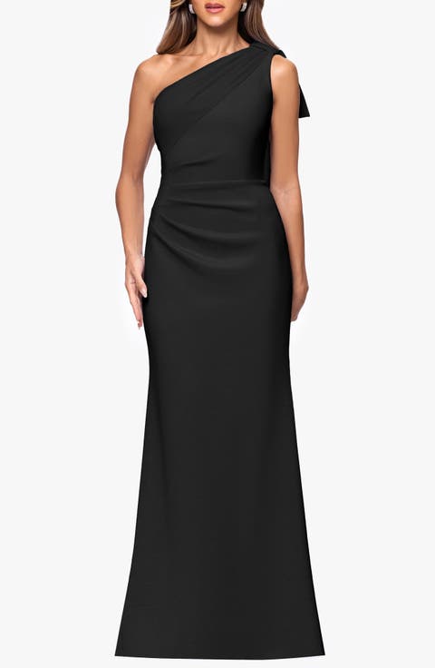 Sash Detail One-Shoulder Scuba Crepe Sheath Gown
