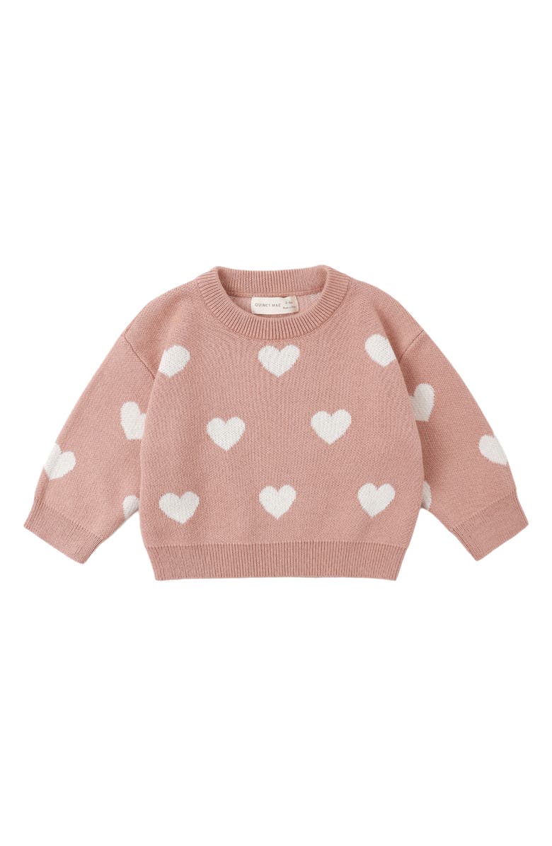 QUINCY MAE Hearts Jacquard Organic Cotton Sweater, Main, color, Pink