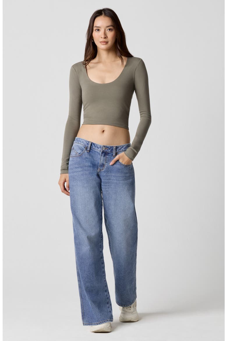 Power Mesh Plunge Long Sleeve T-Shirt, Alternate, color, DUSTY OLIVE