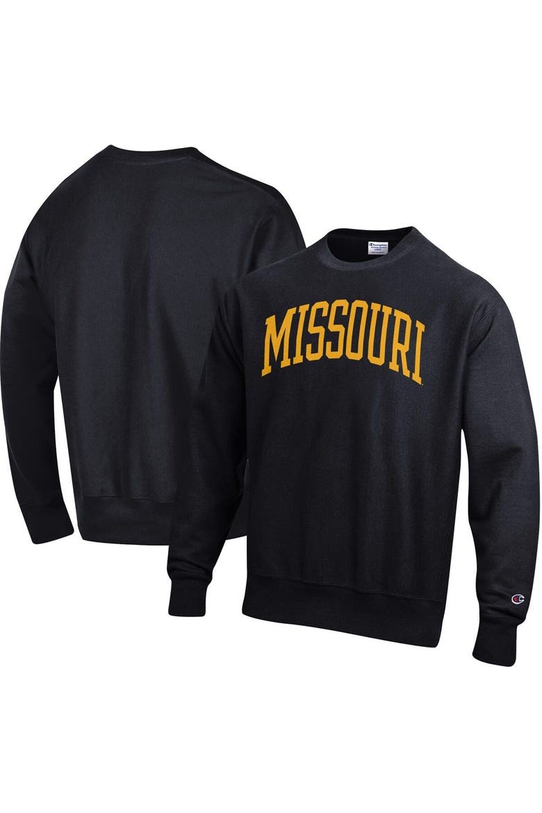 Men's Champion Black Missouri Tigers Arch Reverse Weave Pullover Sweatshirt, Main, color, Black