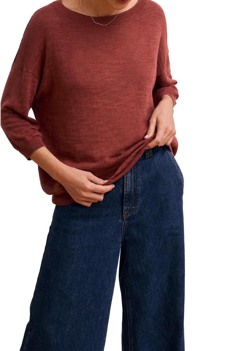 Celtic & Co. 3/4 Sleeve Linen Blend Crew Neck Top, Alternate, color, Clay