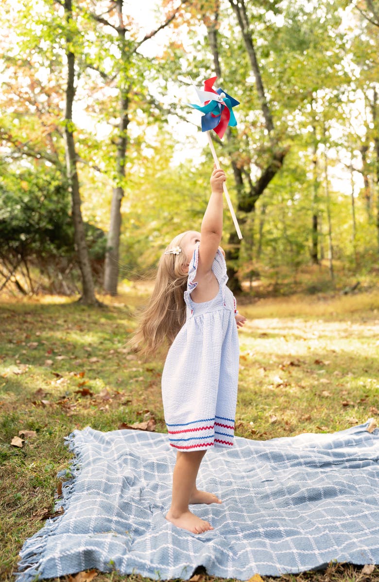 Magnetic Me Kids' Stripe Flutter Sleeve Seersucker Dress, Alternate, color, Blue