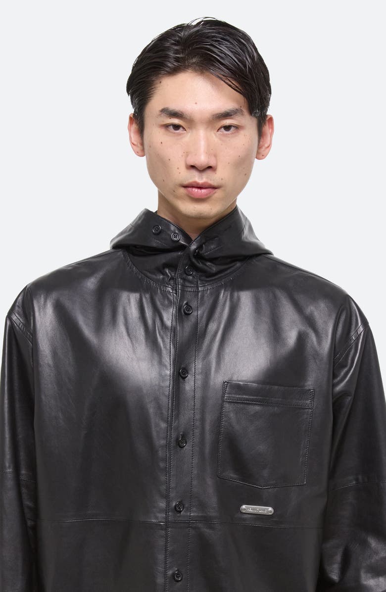 Helmut Lang Hoodie Lambskin Leather Button-Up Shirt, Alternate, color, 