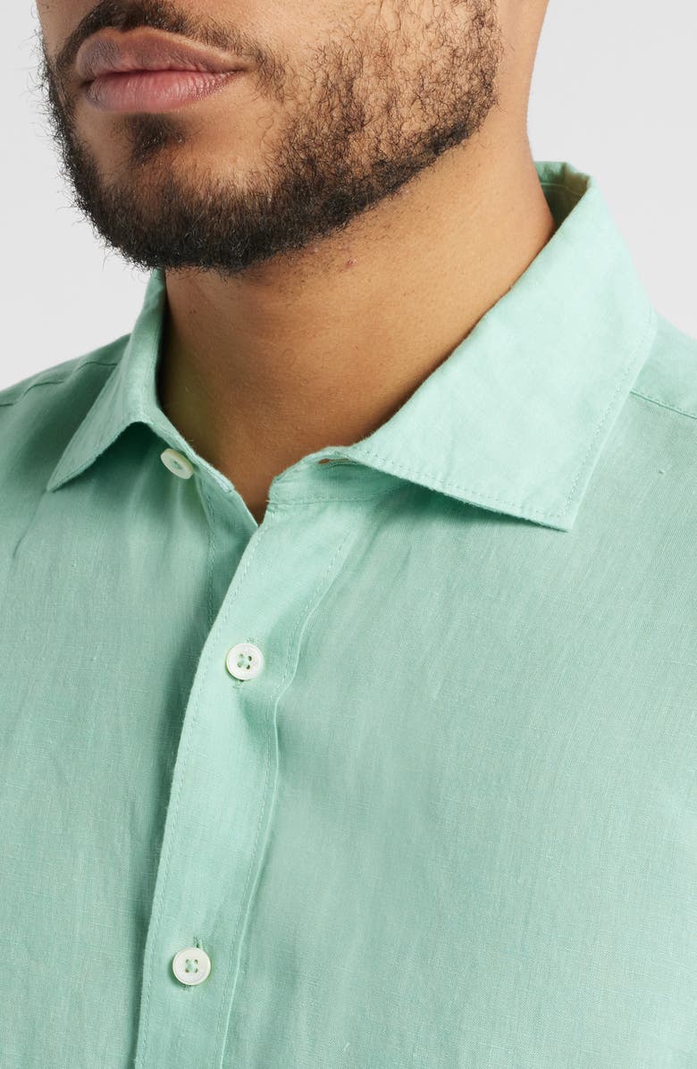 Bugatchi Axel Shaped Fit Linen Button-Up Shirt, Alternate, color, Menthol