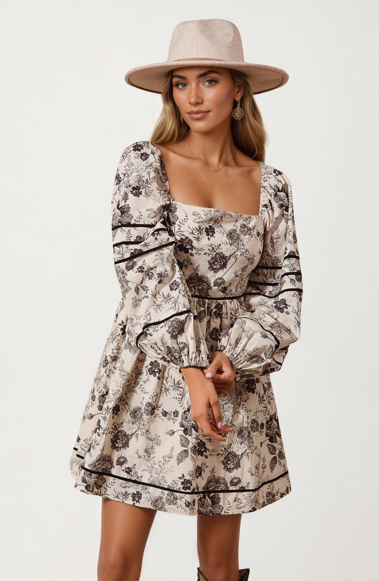 Knit and Lounge Square Neck Puff Sleeve Mini Dress, Alternate, color,