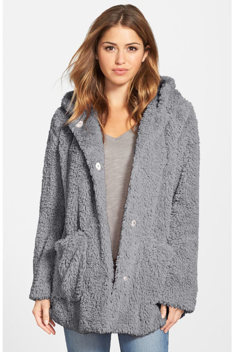 'Teddy Bear' Faux Fur Hooded Coat, Main, color, PALE GREY