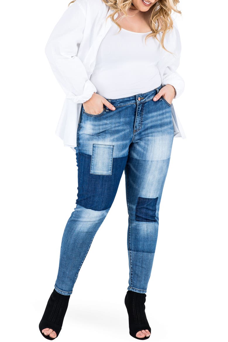 Isabel Colorblock Skinny Jeans, Alternate, color, PERIWINKLE