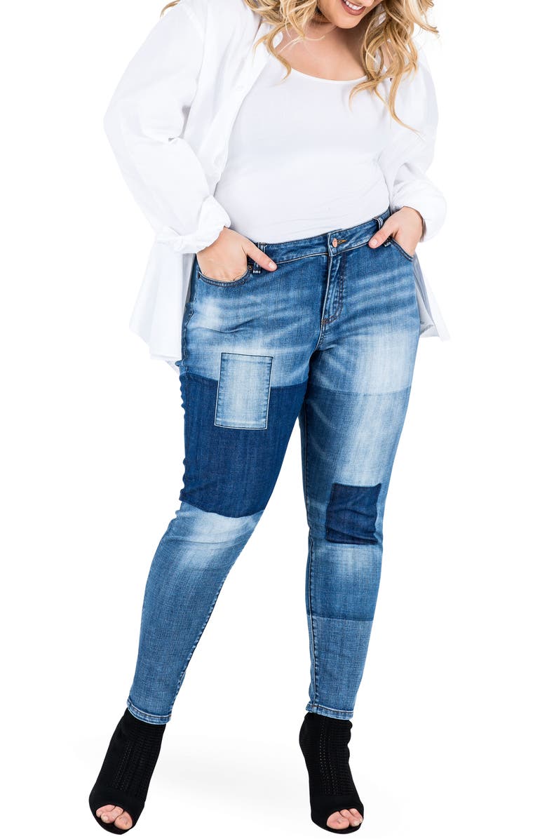 Standards & Practices Isabel Colorblock Skinny Jeans, Alternate, color, Periwinkle