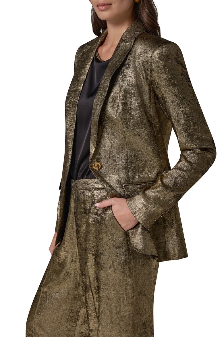 One-Button Peak Lapel Blazer, Alternate, color, GOLD
