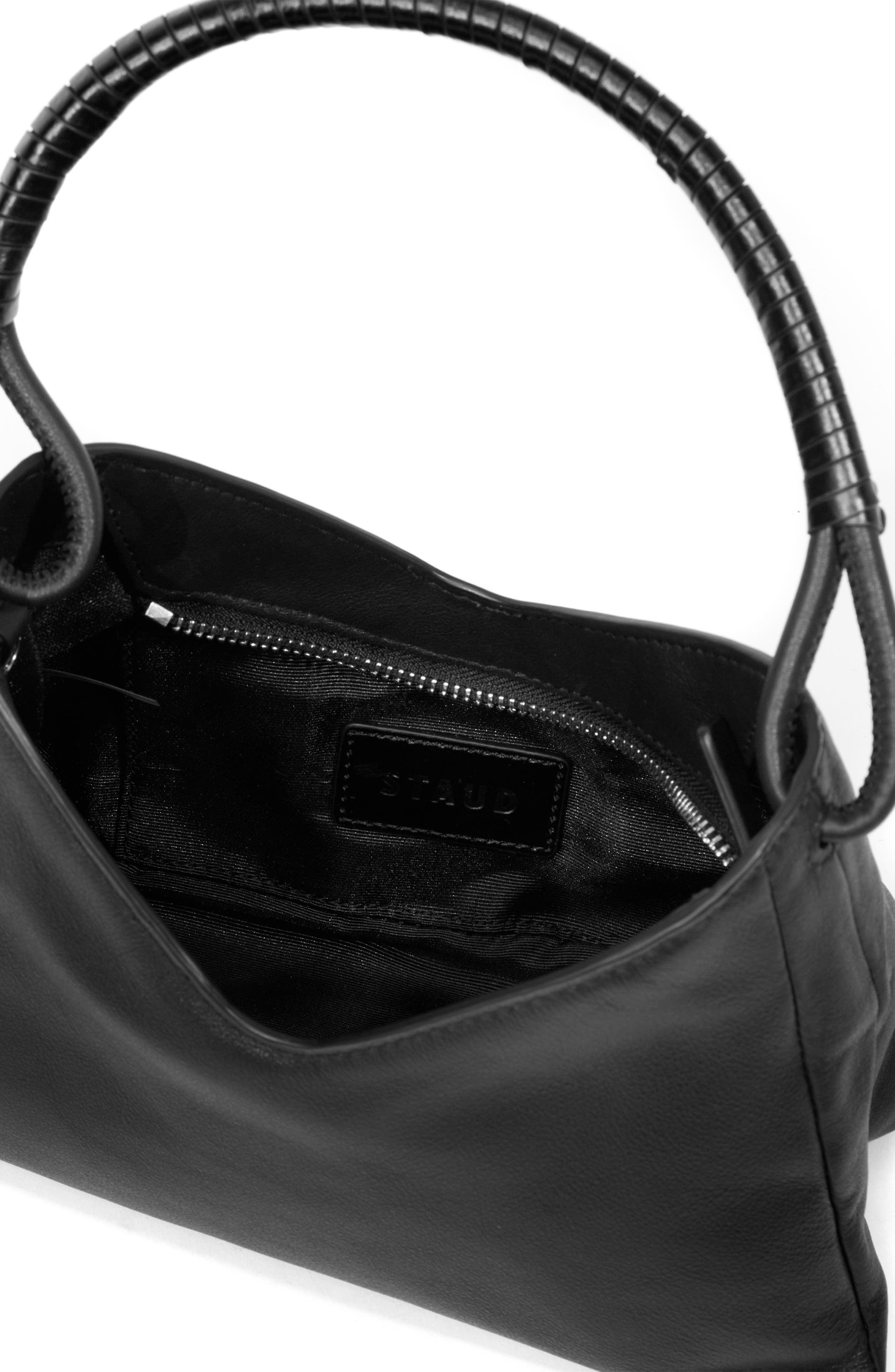 STAUD Valerie Leather Shoulder Bag, Alternate, color, Black