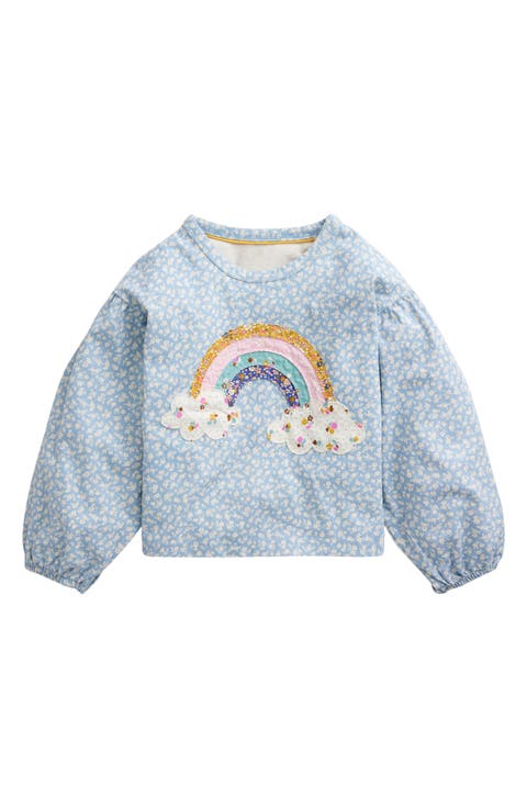 Kids' Floral Appliqué Puff Sleeve Cotton Sweatshirt