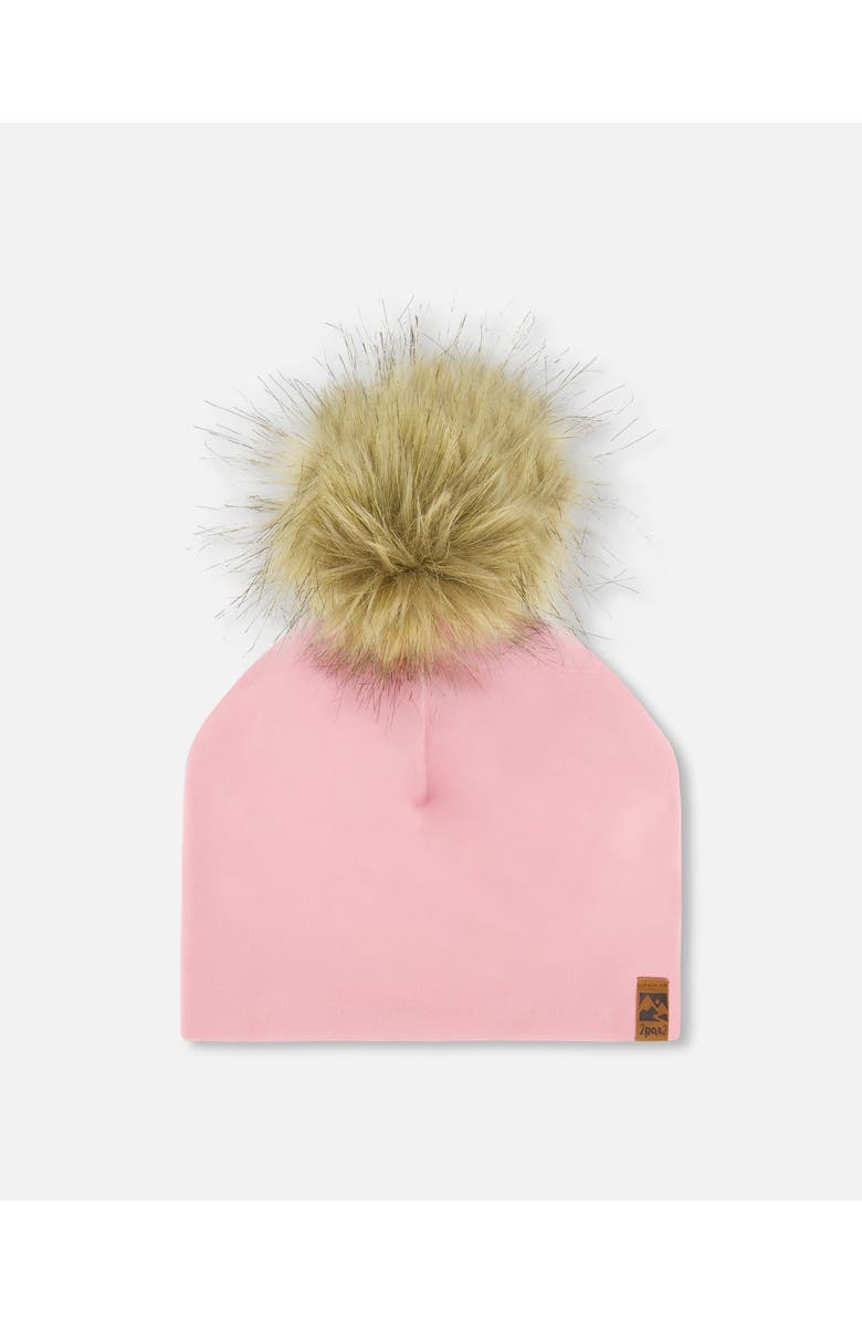 Deux par Deux Baby Girl's Solid Jersey Detachable Pompom Hat Pale Pink, Main, color,