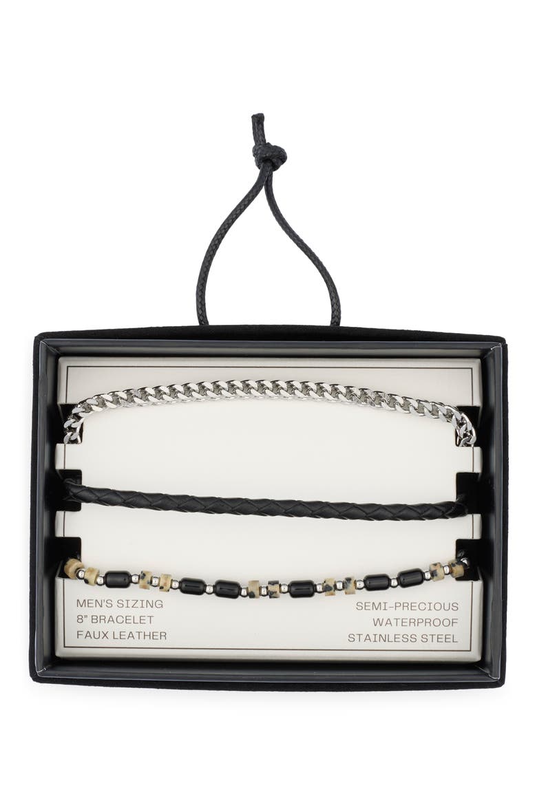 Men's 3-Piece Bracelet Set, Main, color, BLACK- STAINLESS