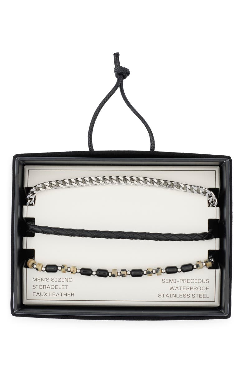 NORDSTROM RACK Men's 3-Piece Bracelet Set, Main, color, Black- Stainless