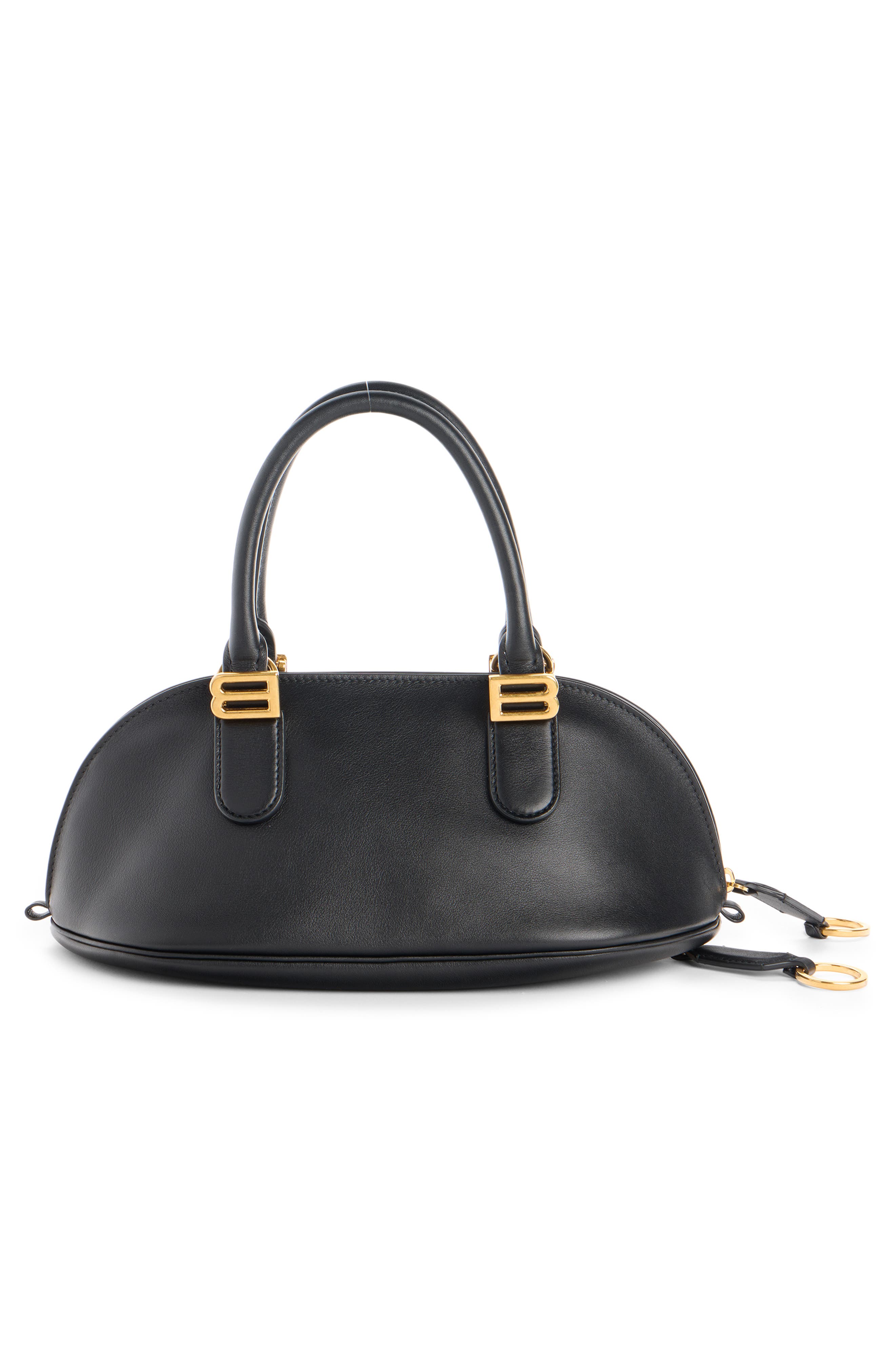 Balenciaga Mini Bolero Leather Bowling Bag, Alternate, color, Black/ Plum