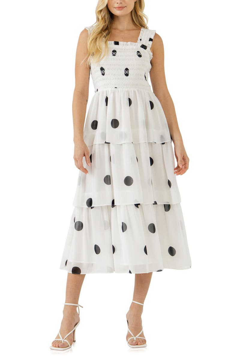 English Factory Polka Dot Midi Dress, Main, color, 