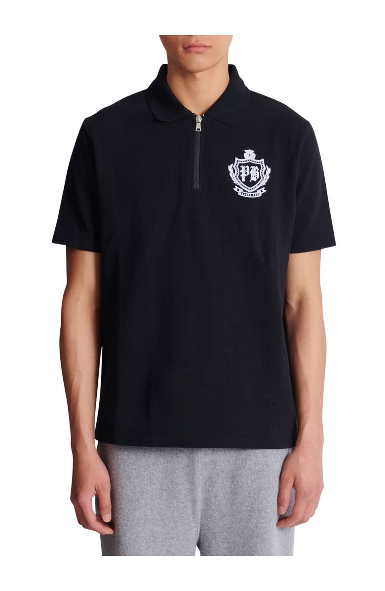 Balmain Short-sleeved College Emblem polo, Alternate, color, Black