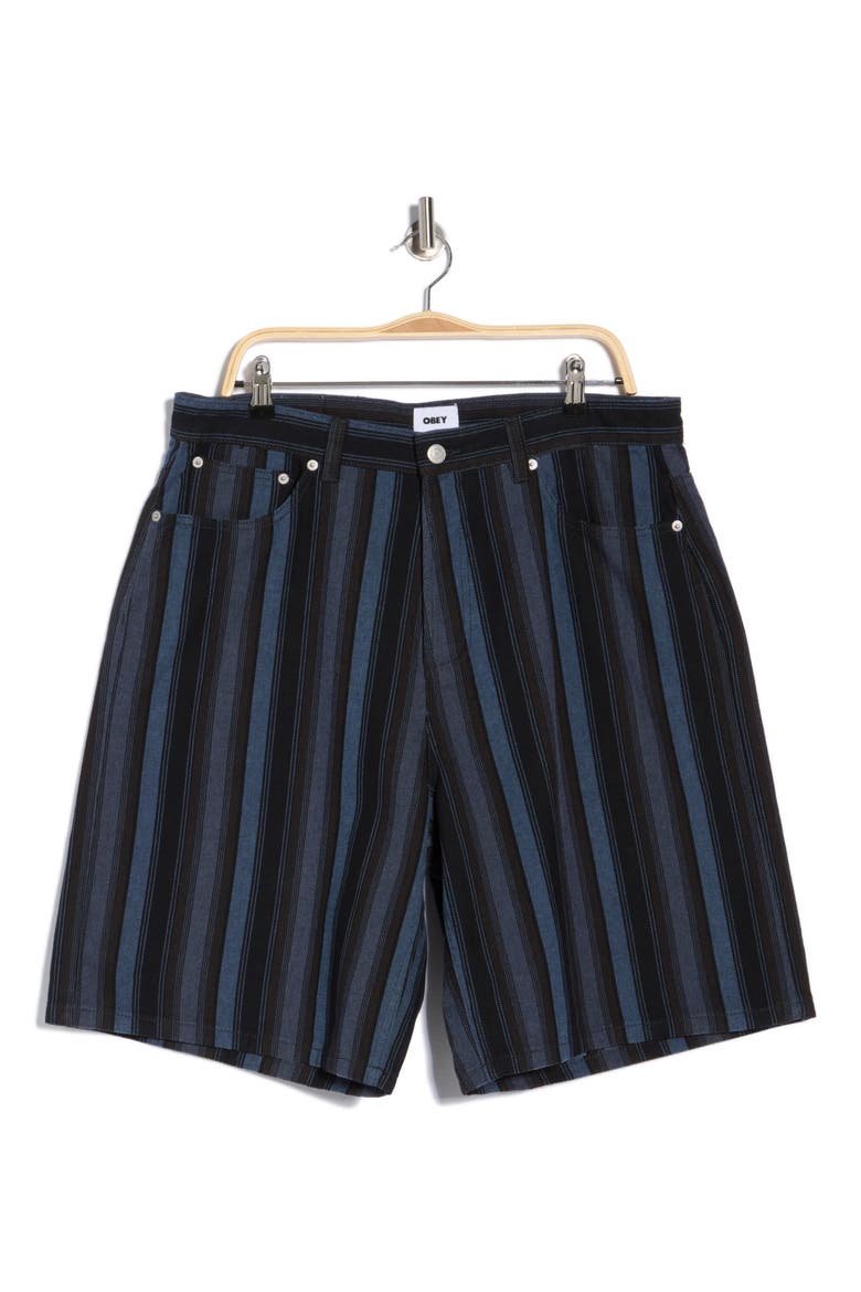 Baja Stripe Baggy Denim Shorts, Alternate, color, BLACK MULTI