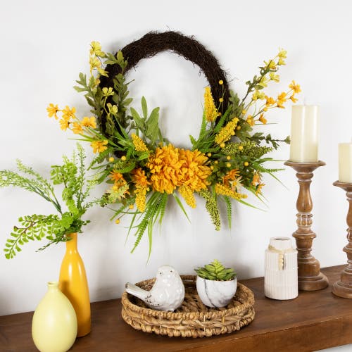 Northlight Peonies And Berries Floral Artificial Fall Harvest Twig Half Wreath In Multi