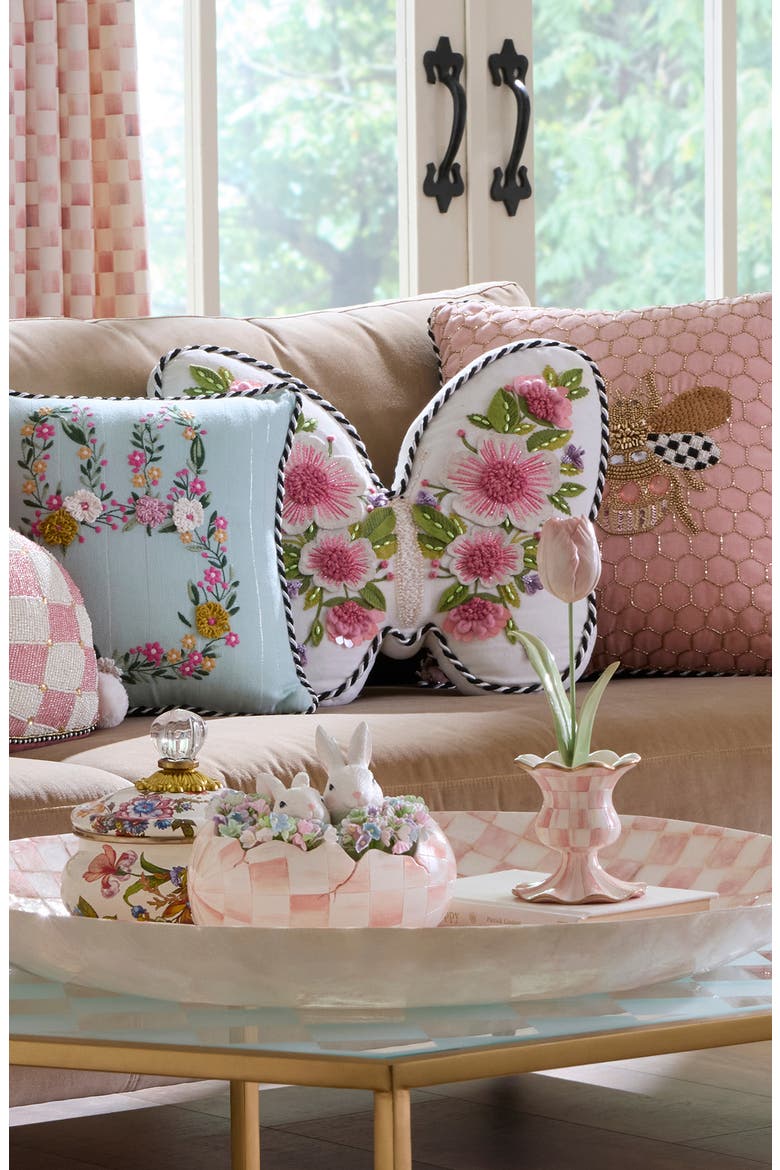 Butterfly Shaped Floral Appliqué Throw Pillow, Alternate, color, WHITE