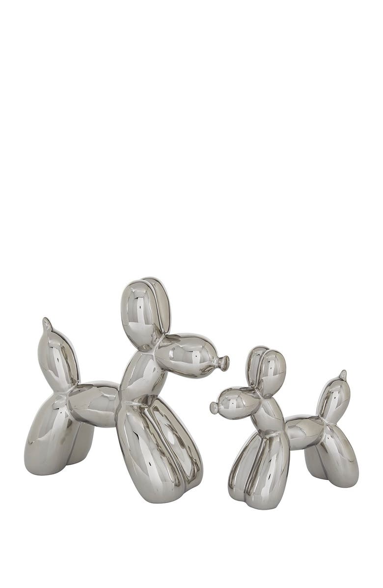 WILLOW ROW Silvertone Ceramic Balloon Dog Sculpture - Set of 2, Alternate, color, Silver