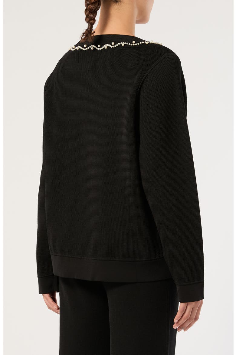 Imitation Pearl Neck Sweater, Alternate, color, BLACK