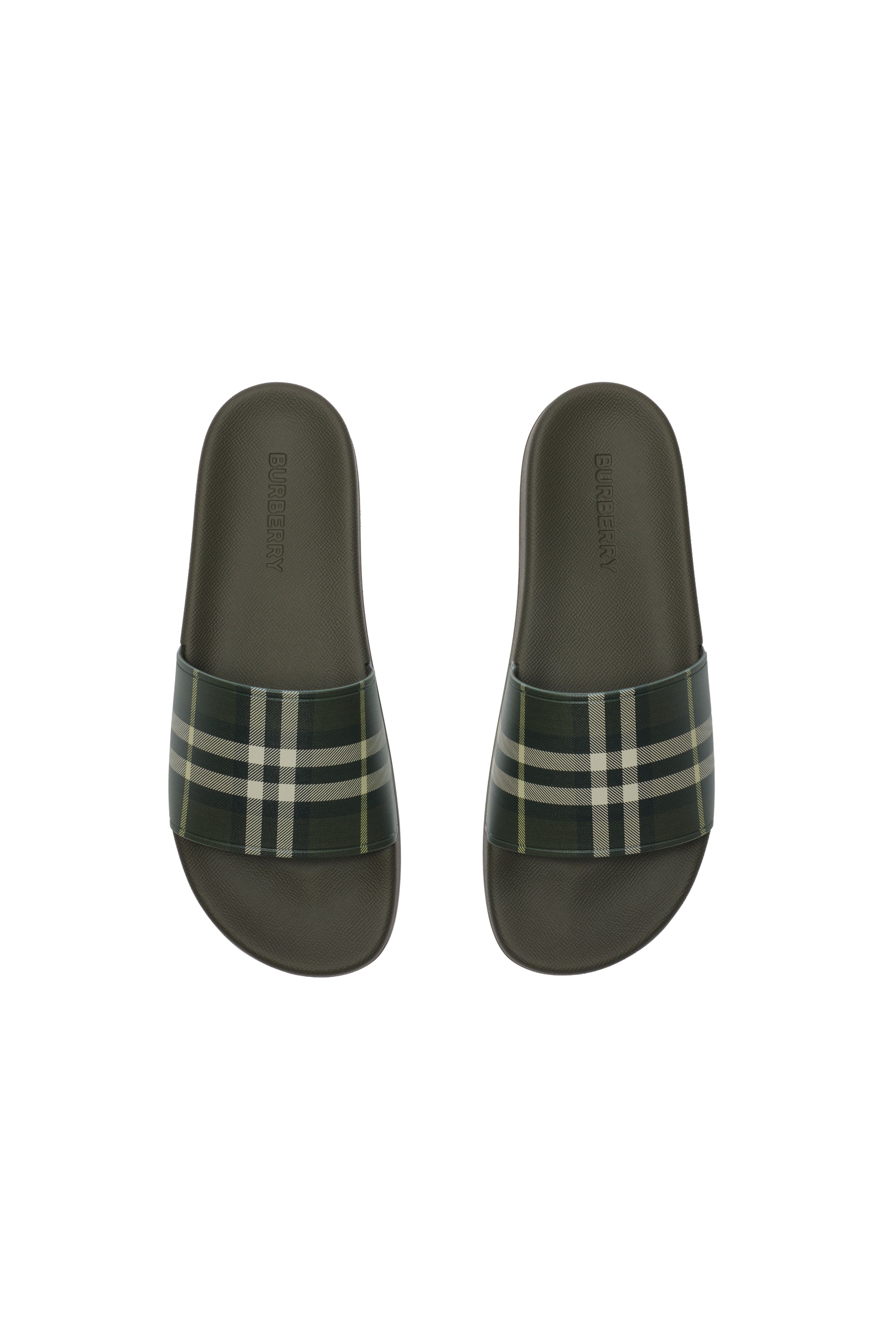 Burberry Check Slides, Alternate, color, Thicket Green