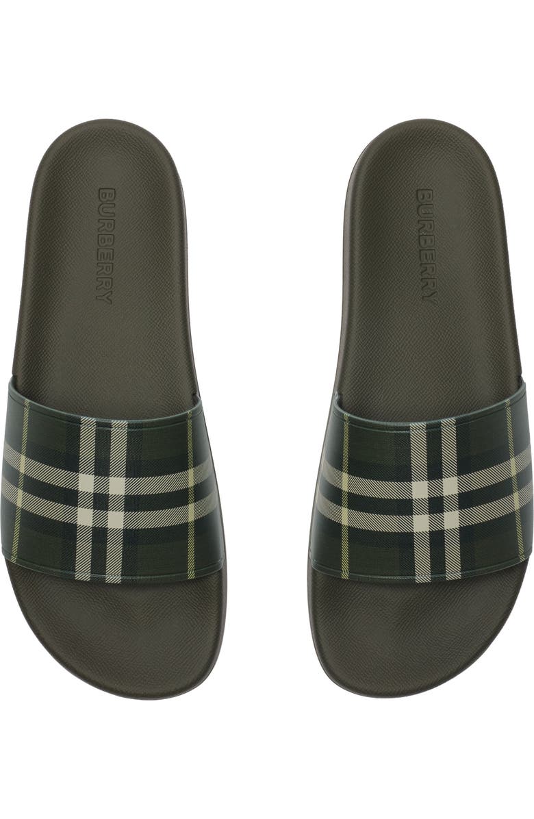 Burberry Check Slides, Alternate, color, Thicket Green