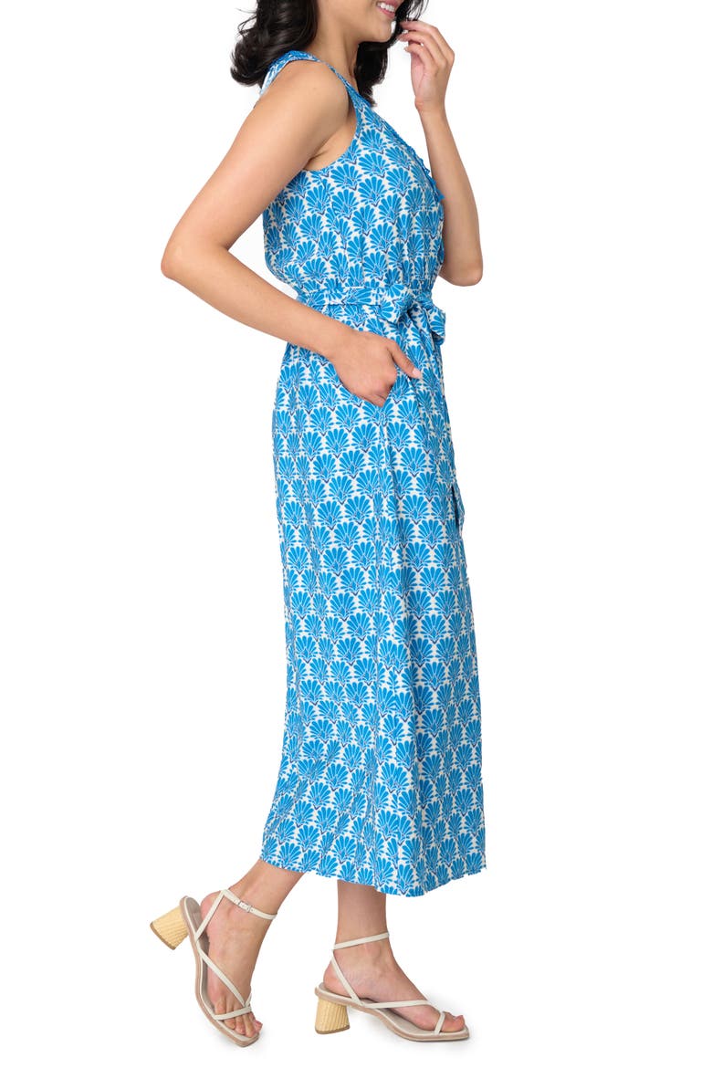 Bella Evening Tie Belt Maxi Dress, Alternate, color, BLUE MEDALLION PRINT