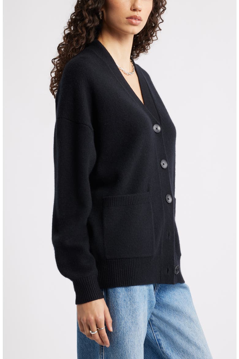 V-Neck Wool & Cashmere Cardigan, Alternate, color, BLACK ROCK