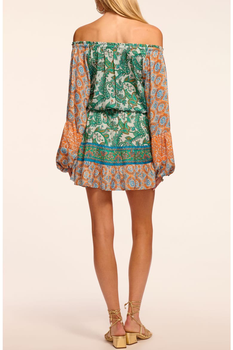 Claudine Off the Shoulder Long Sleeve Minidress, Alternate, color, BRIGHT PALM PATCHWORK