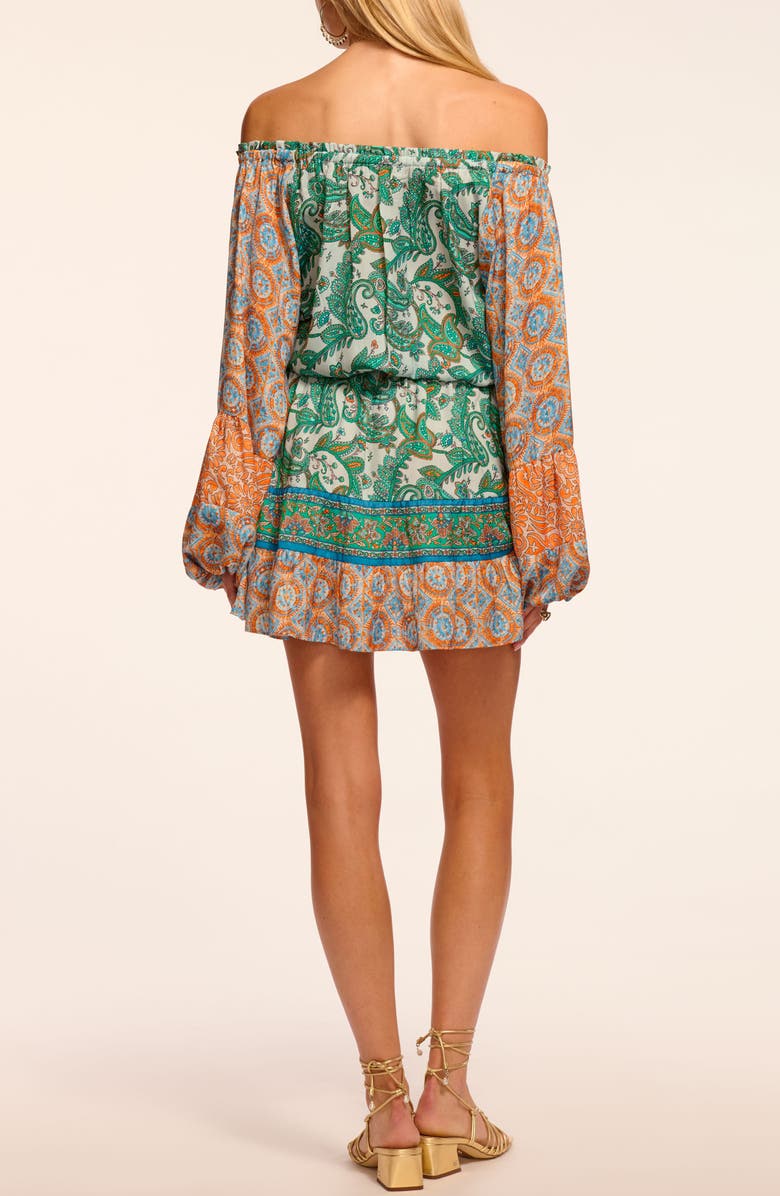 Ramy Brook Claudine Off the Shoulder Long Sleeve Minidress, Alternate, color, Bright Palm Patchwork