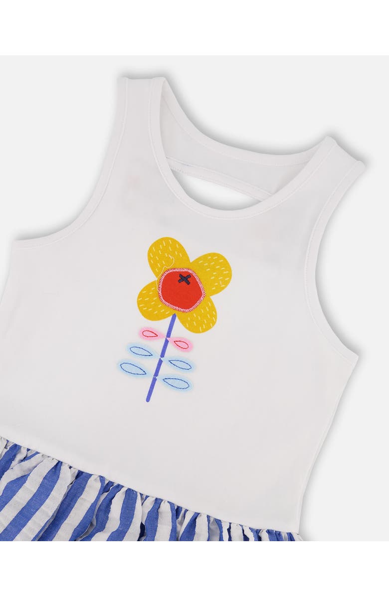 Deux par Deux Girl's Bi-Material Cotton And Seersucker Dress White And Royal Blue, Alternate, color,