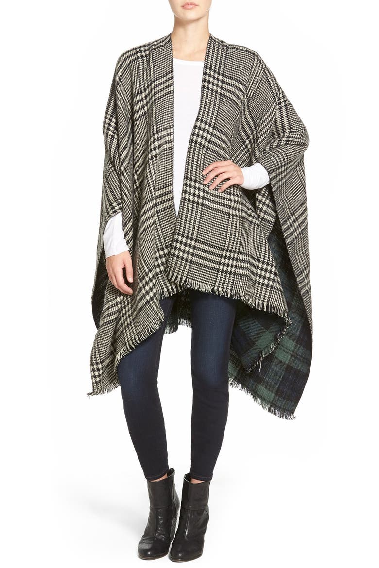 'Double Plaid' Reversible Cape, Alternate, color, GREEN