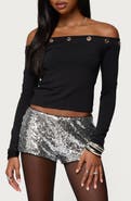 EDIKTED Trina Grommet Off the Shoulder Knit Shirt