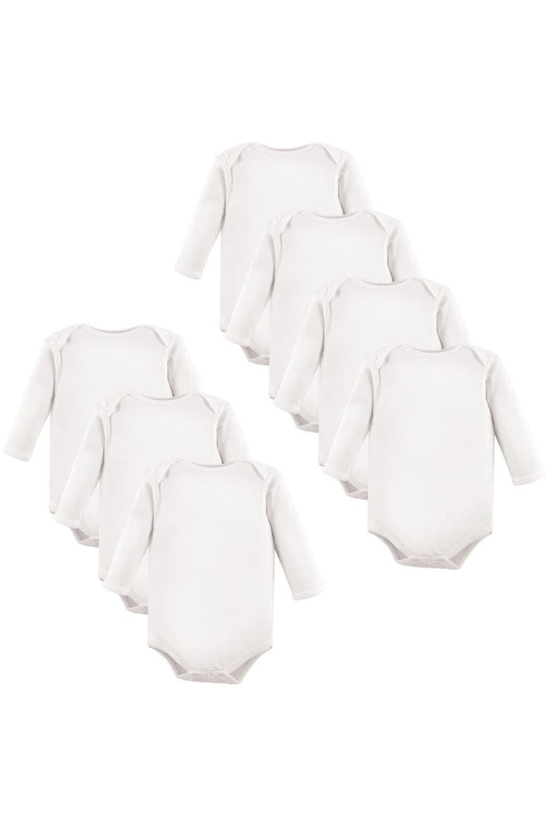 7Pk Long Sleeve Bodysuits, Main, color, White