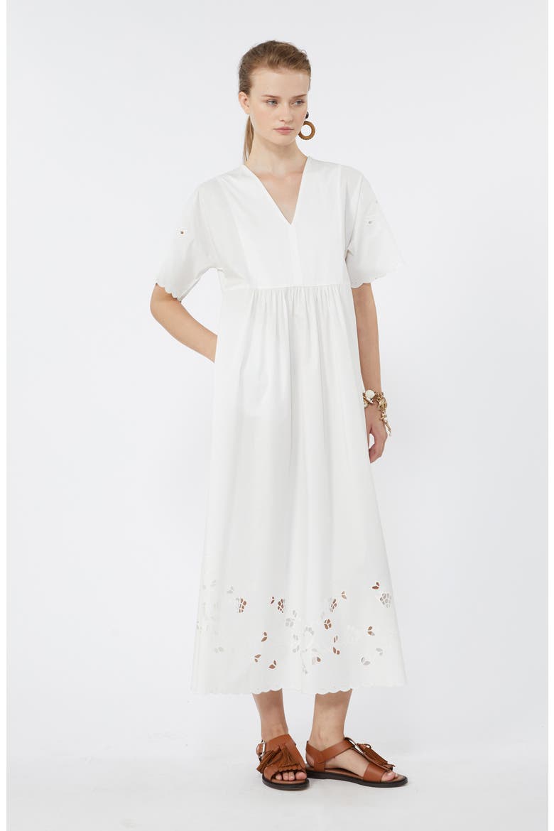 Tartufo Scalloped Eyelet Cotton Poplin Dress, Alternate, color, WHITE