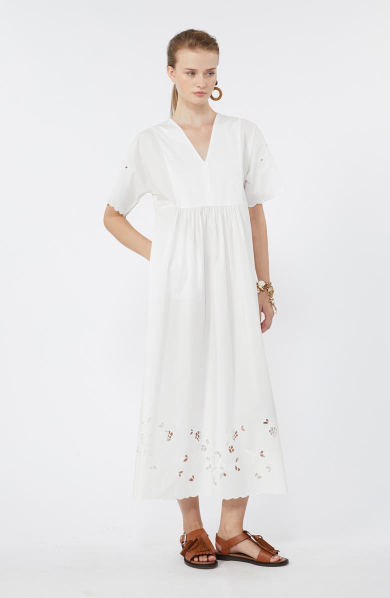 Weekend Max Mara Tartufo Scalloped Eyelet Cotton Poplin Dress, Alternate, color, White