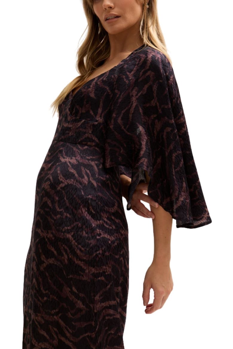 Lydia Angel Sleeve Midnight Tiger Print Maxi Dress, Alternate, color, Brown