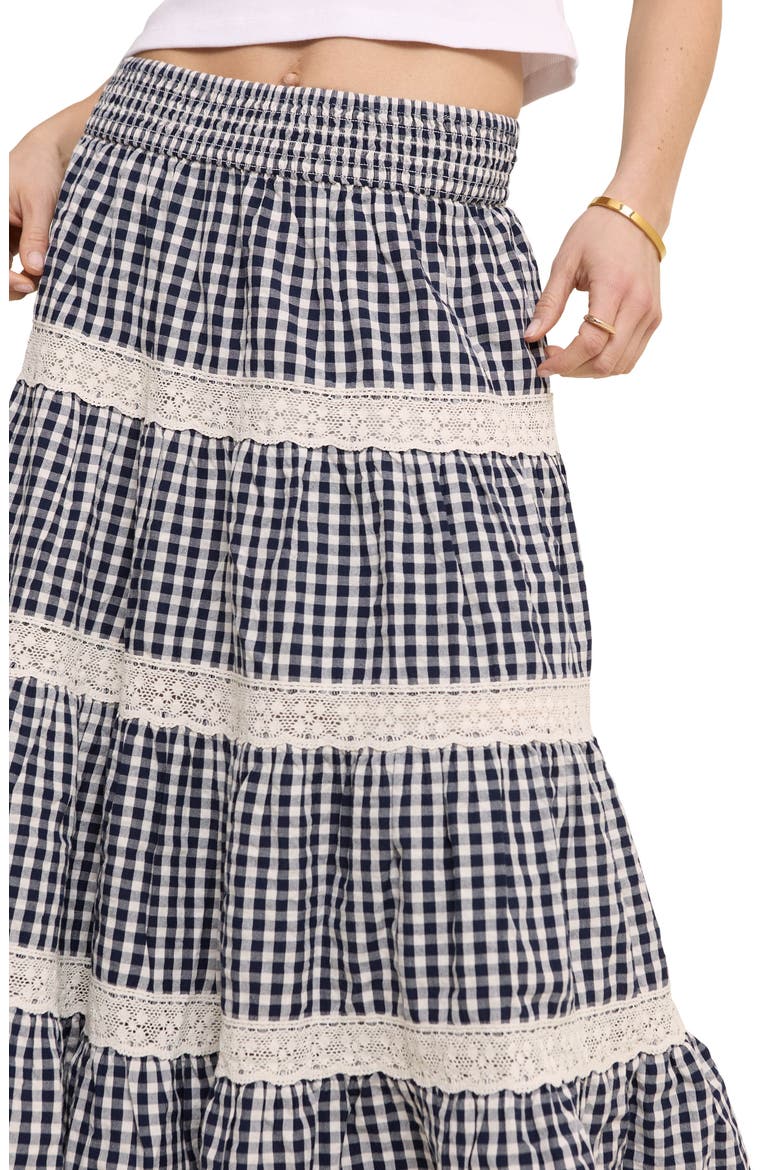Leonor Tiered Lace Trim Cotton Skirt, Alternate, color, BLACK