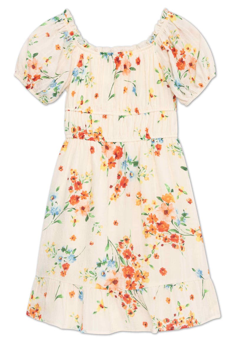 Kids' Floral Babydoll Dress, Main, color, IVORY/ ORANGE